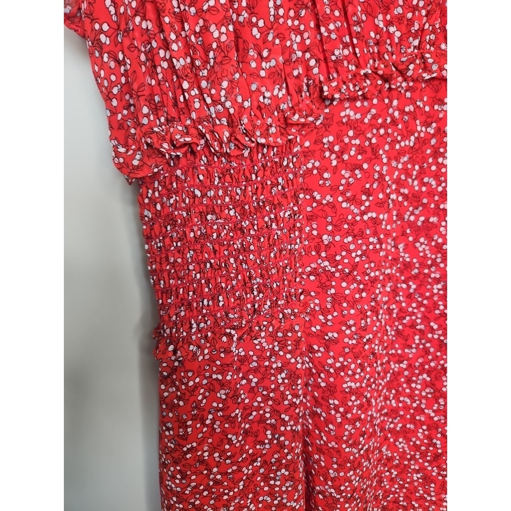 Max Studio Dress M Red Floral Smocked Tiered Boho Prairie Midi CottageCore Fairy - Picture 5 of 15
